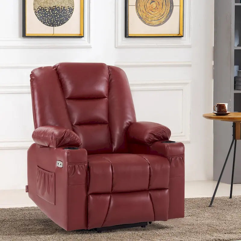 MCombo Compact Power Lift Recliner Chair with Massage and Heat for Seniors, Faux Leather Model 7569
