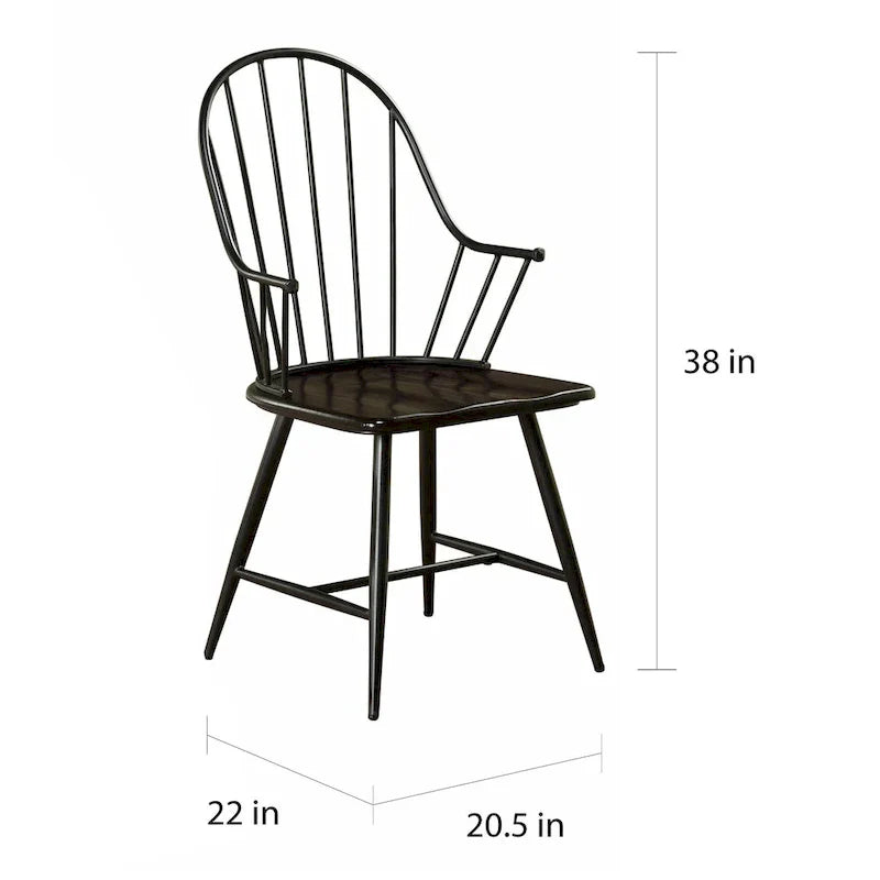 Set of 2 Farmhouse Spindle Arm Chairs Metal Frame with Wood Seat