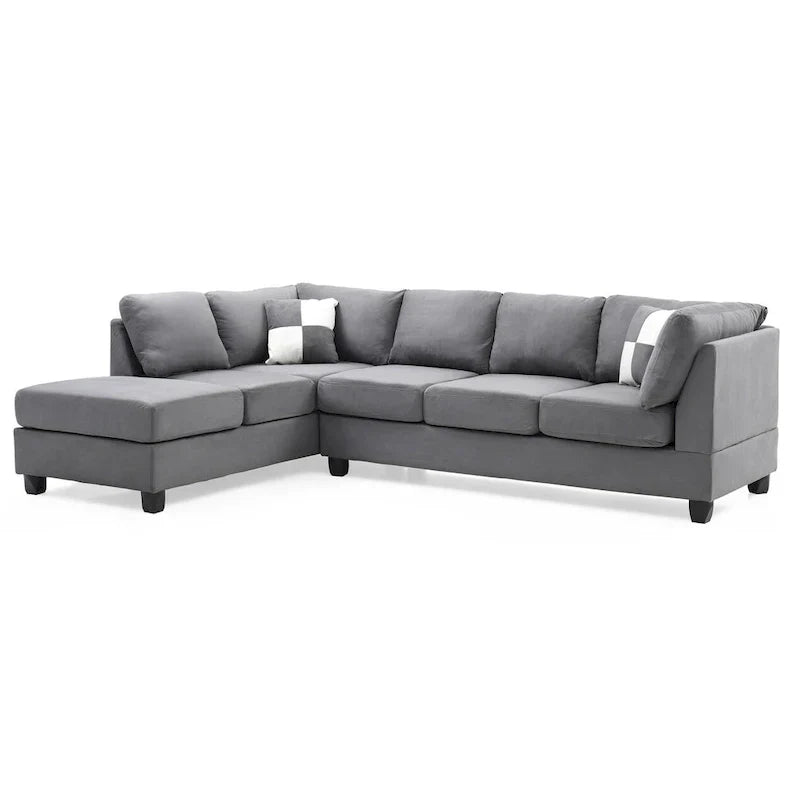 Malone 111-Inch Suede 4-Seater Sectional Sofa with Two Throw Pillows - Dimensions: 111L x 78W x 34H