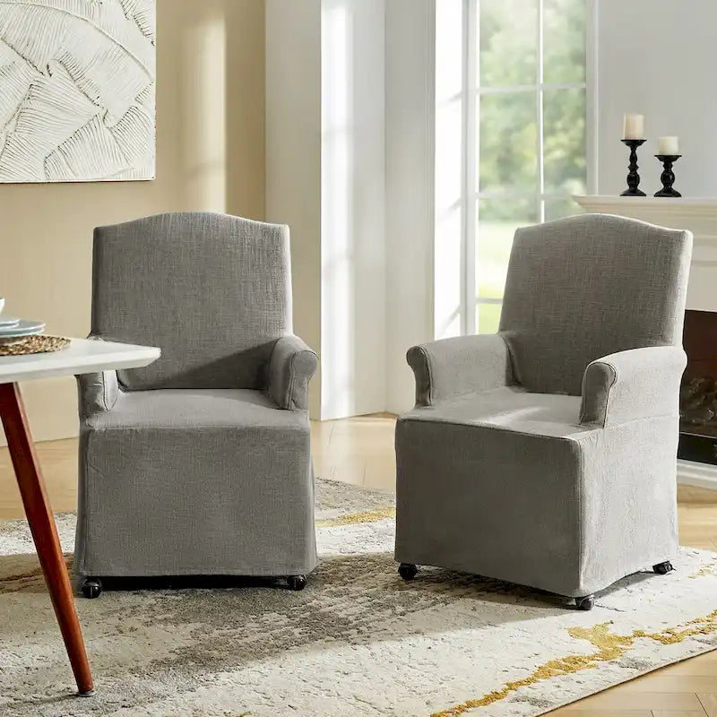 Set of 2 Alethea Upholstered Dining Chairs with Slipcovers and Solid Wood Legs by HULALA HOME