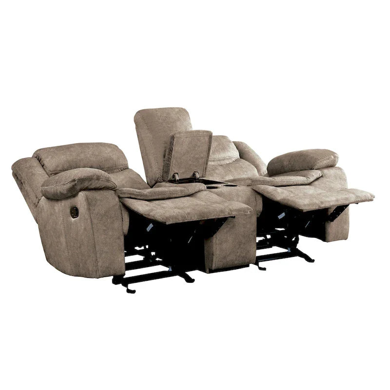 Joe 79-Inch Manual Dual Glider Recliner Loveseat with Console in Brown Microfiber