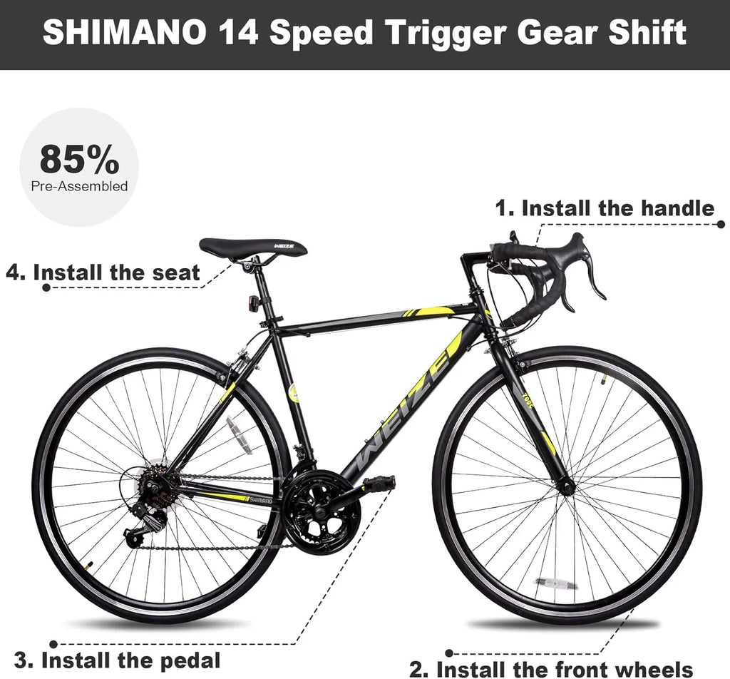 WEIZE Road Bike, 700C Wheel City Commuter Bicycle, Shimano 14 Speed Drop Bar, Racing Adult Bike with Caliper Brakes, High-Carbon Steel Hybrid Bikes