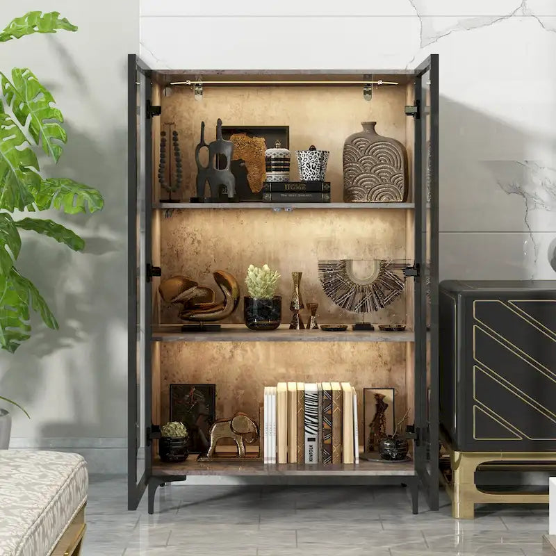 Glass-Door Display Storage Cabinet with LED Lighting