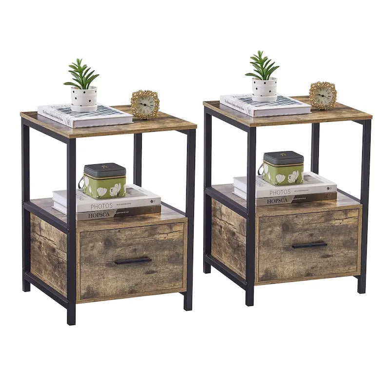 Javlergo Set of 2 Modern Square 1-Drawer Nightstands - Stylish End Tables for Bedroom and Living Room