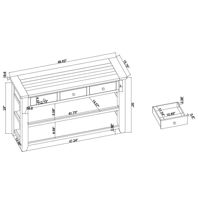 Wood Console Table with 3 Storage Drawers and 2 Shelves
