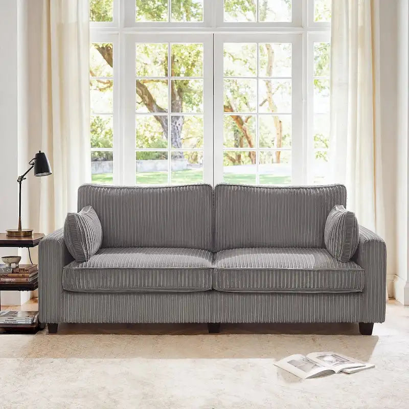 LUE BONA 81 Contemporary Corduroy 3-Seater Sofa - Upholstered Polyester Rectangle Design with Wooden Base for Living Room