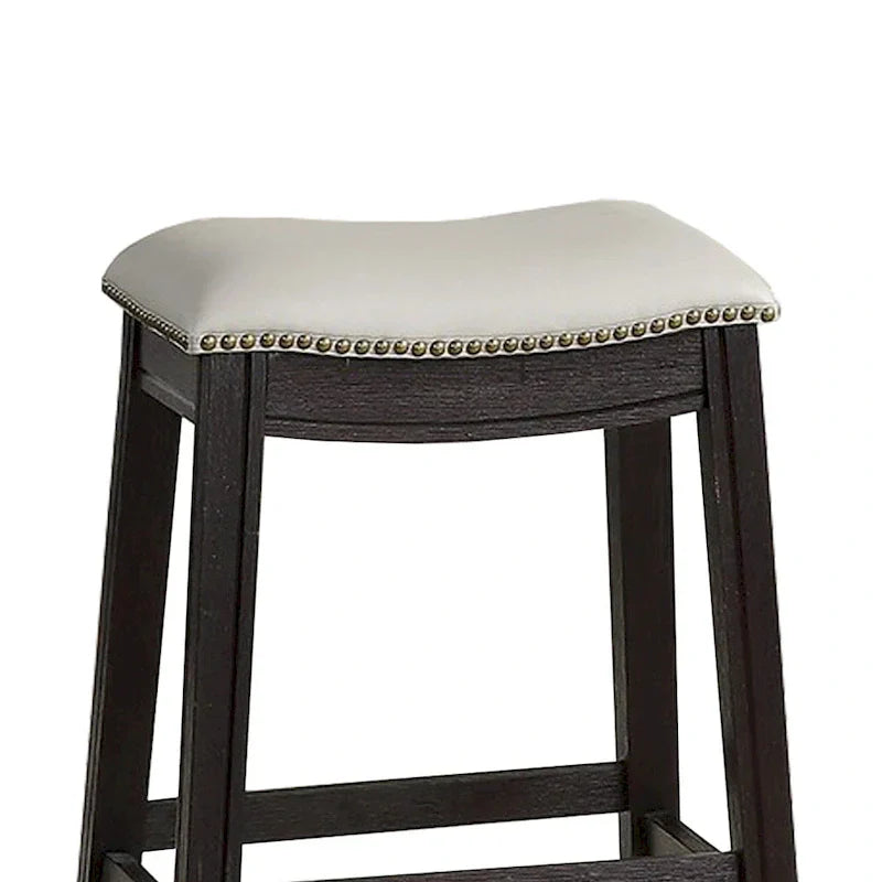Set of 2 Gray Curved Leatherette Counter Stools with Nailhead Trim