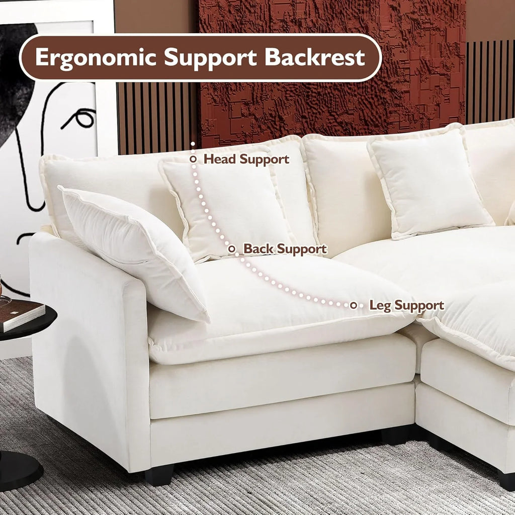 111.4 Inch L-Shaped Modern Sofa Modular Cloud Sofa Ottoman 4-Seater Chenille Deep Seat Sofa