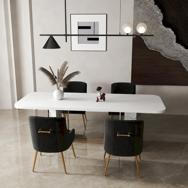 SEYNAR Set of 4 Modern Glam Boucle Velvet Dining or Vanity Chairs with Rear Handle