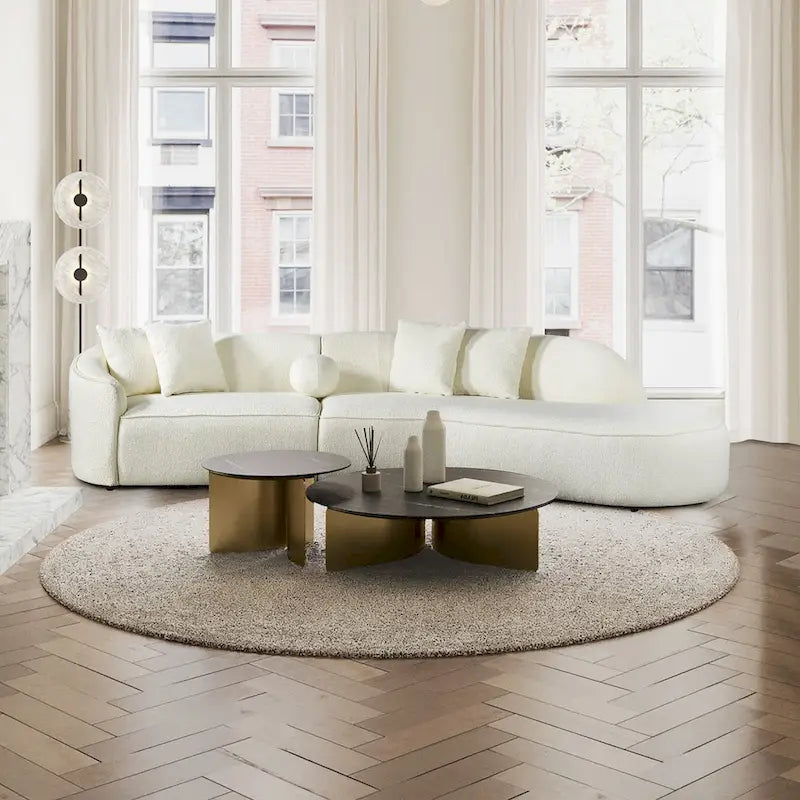 Luxury Modern Curved Sofa in White with Gallar Japandi Style Boucle Fabric