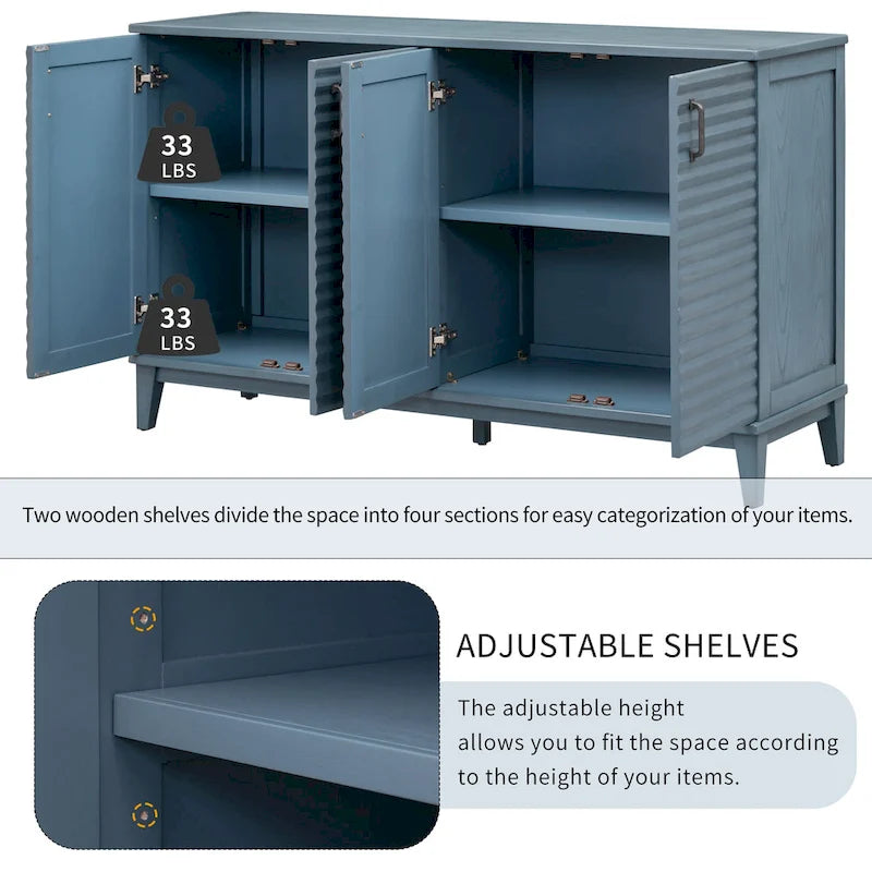 Large 4-Door Sideboard Buffet with Adjustable Shelves for Ample Storage