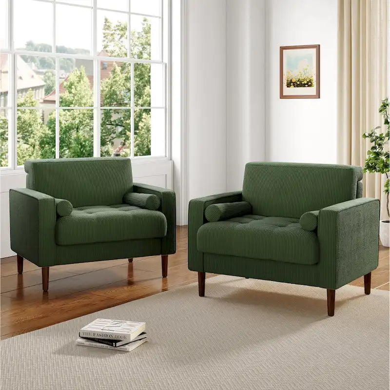 Set of 2 Modern Wide Armchairs in Corduroy - Accent Chairs