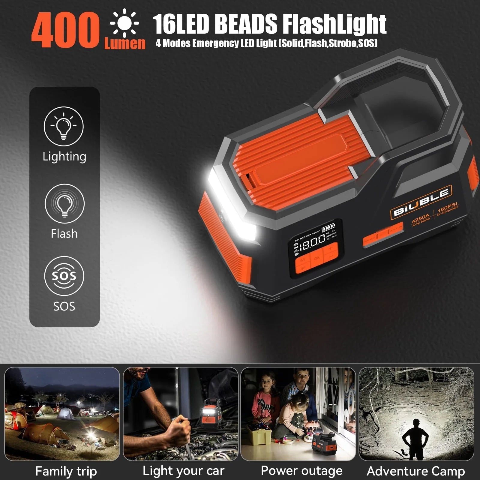 Car Jump Starter with Air Compressor, 4500A Peak 26800mAh 12V Auto with 150PSI Tire Inflator锛�up to All Gas or 10.0L Diesel Engine锛�