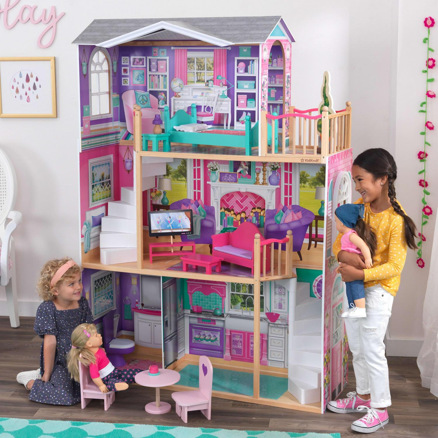 KidKraft 18-inch Wooden Dollhouse Manor, over 5?Tall with 12 Pieces, Assembly Required