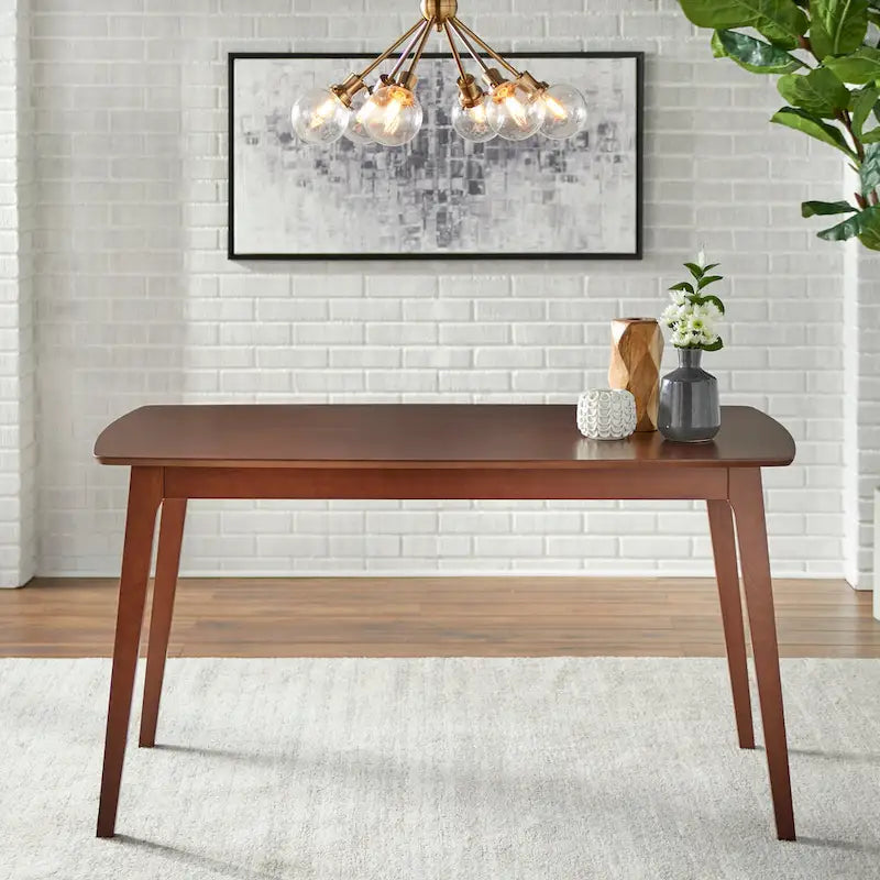 Mid Century Dining Table Set with 6 Upholstered Chairs and Wooden Frame