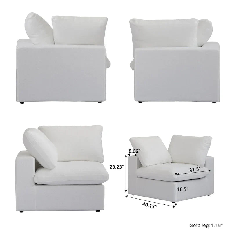 Sectional Couch with L-Shaped Design and Linen Upholstery, Featuring Multiple Cushions