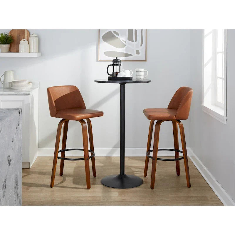 Set of 2 Carson Carrington Vallberga 30-Inch Fixed-Height Bar Stools with Walnut Wood Base