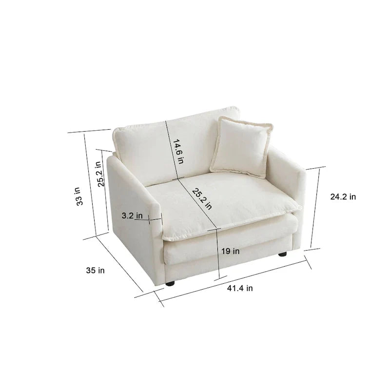 Set of 2 High-End Chenille Upholstered Accent Chairs with Toss Pillows - White Living Room Armchairs