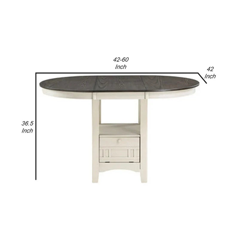 Glee Extendable Counter Height Table (42-60 Inches) in Antique White and Brown