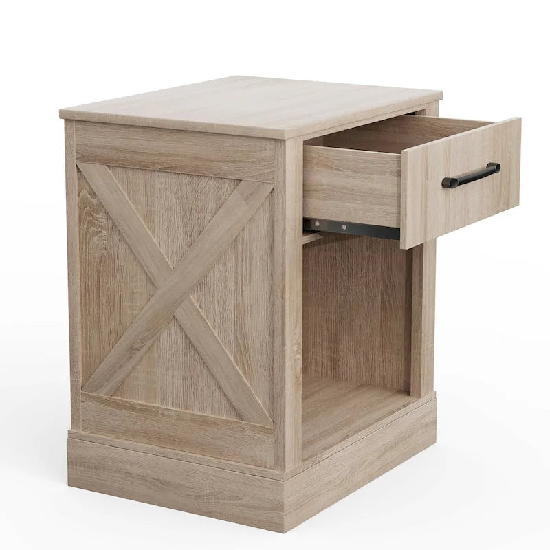Rustic Wooden Bedside Table with Drawer and Shelf by Gymax