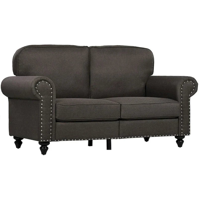 HOMCOM 61-Inch Mid-Century Modern Loveseat Sofa - Stylish 2-Seater Couch with Nailhead Trim and Rolled Arms, Upholstered in Fabric