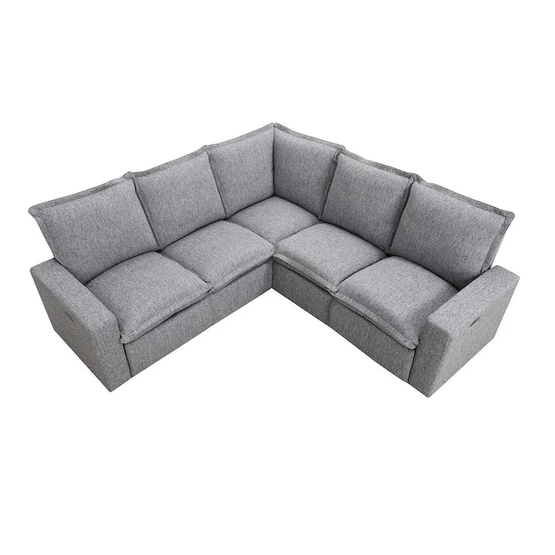 Linen Upholstered Power Recliner L-Shaped Sectional Sofa with USB Port - Soft Home Theater Seating for Living Room