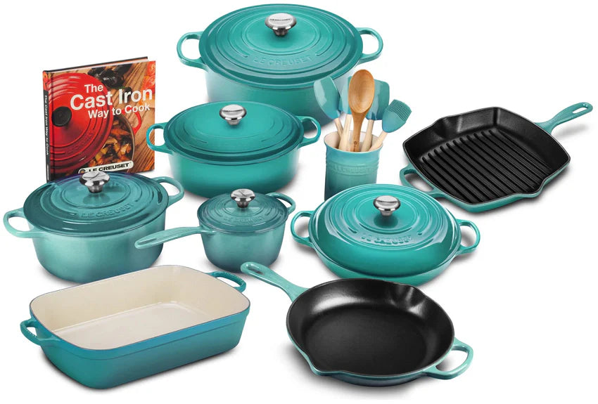 2025 20-piece Signature Cast Iron Cookware Set,10.25′′ Skillet,1.75-quart Saucepan with Lid