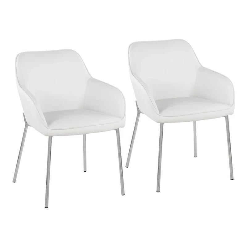 Set of 2 Silver Orchid Galotti Chrome Upholstered Dining Chairs