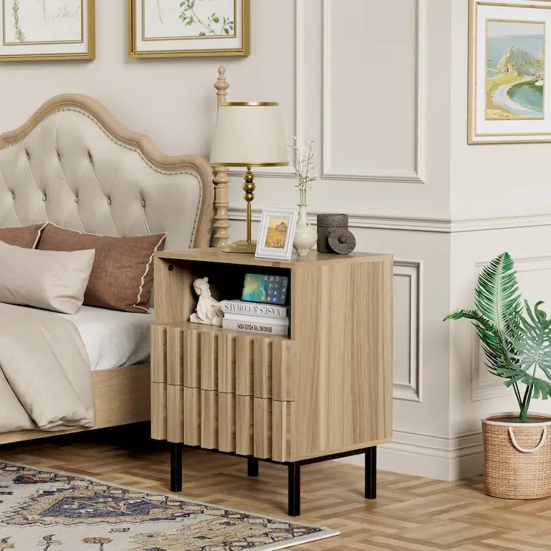 Mid-Century Modern Nightstand with 2 Drawers and Storage - Stylish Bedside Accent Table