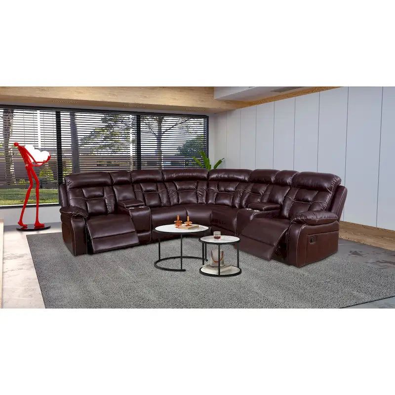 Mid-Century Modern Faux Leather Reclining Sectional Sofa