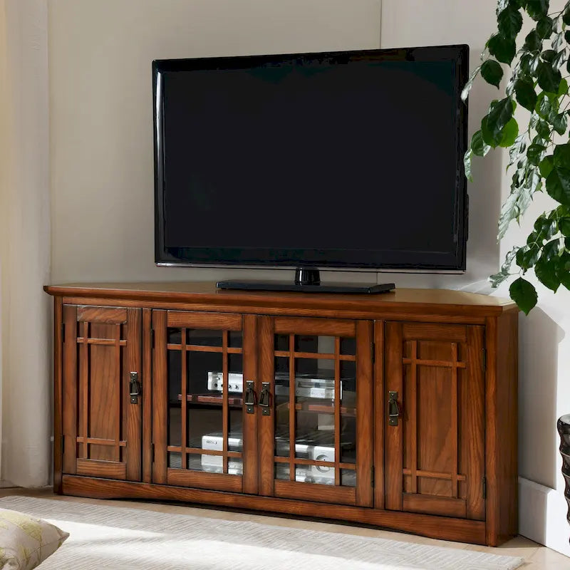Leick Home Mission Oak Solid Wood Corner TV Stand with Four Doors