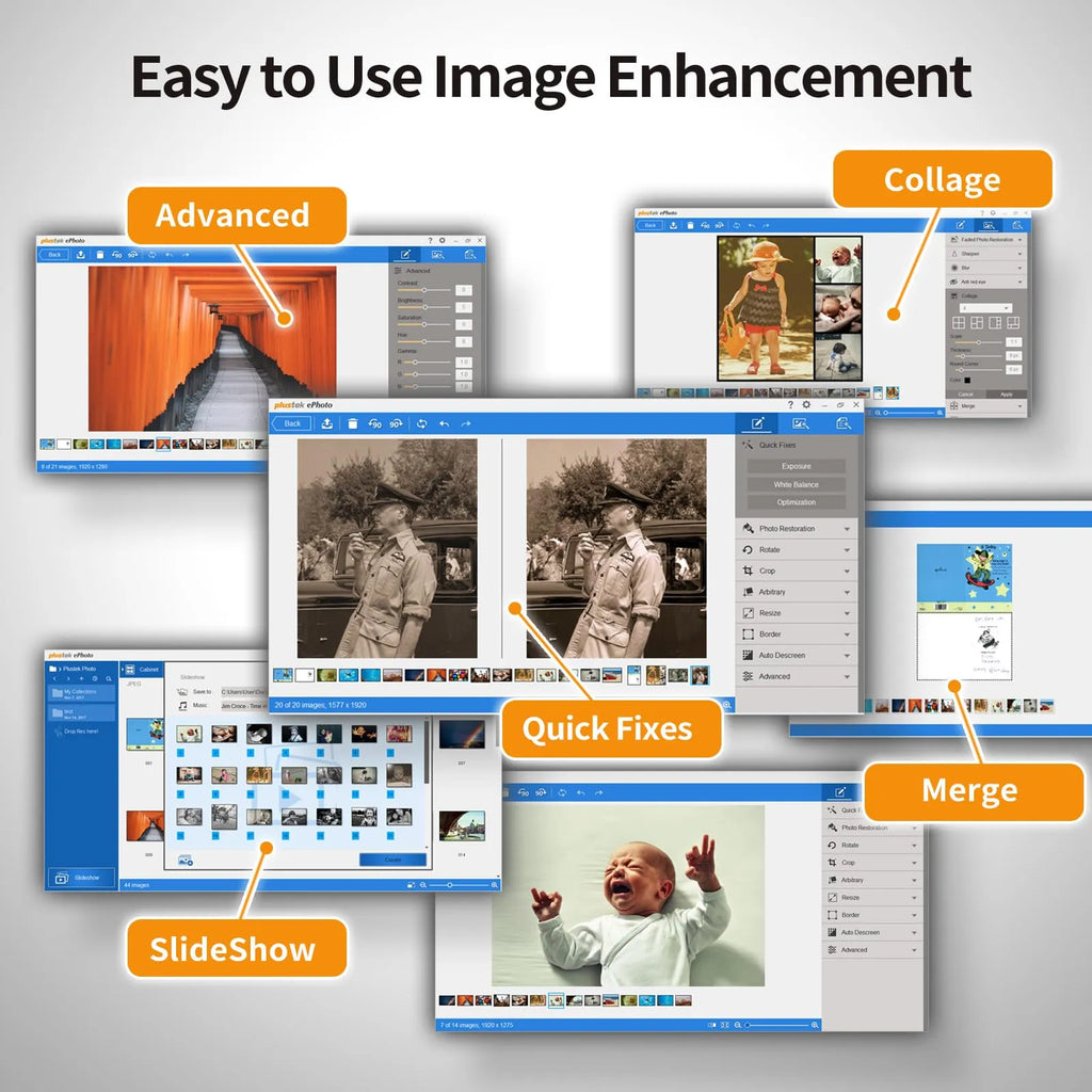Plustek Photo Scanner, 4x6 Photo in 2sec, Auto Crop and Deskew CCD Sensor