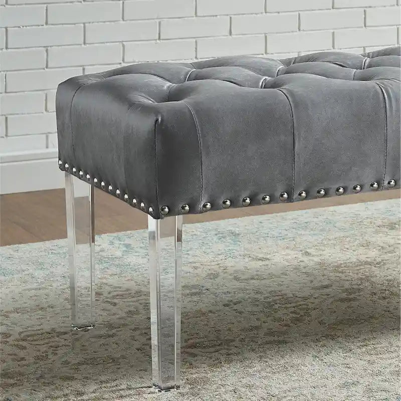 Roundhill Furniture Valley Velvet Upholstered Bench with Button Tufting and Acrylic Legs