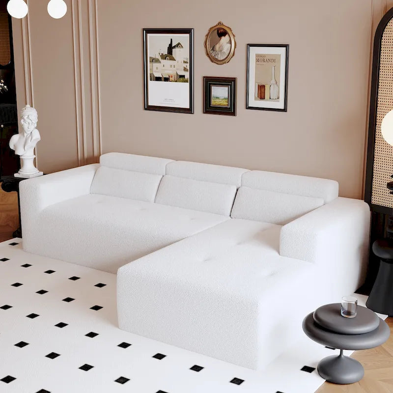 L Shaped Sectional Sofa with Upholstered Cushions and Modular Design
