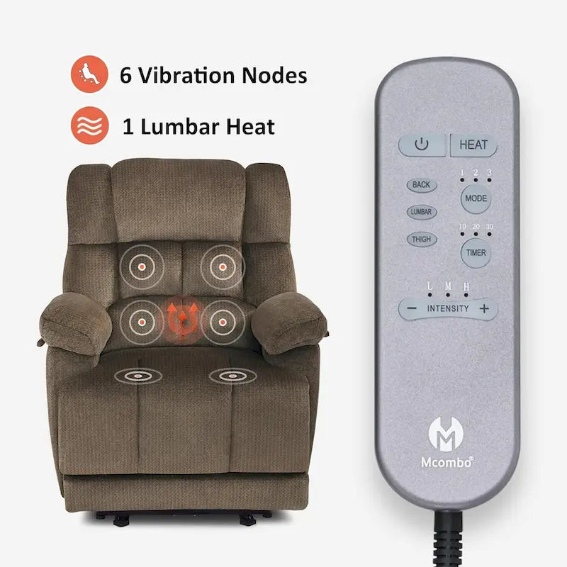 MCombo Heated Massage Electric Recliner Chair for Living Room - Fabric R6233