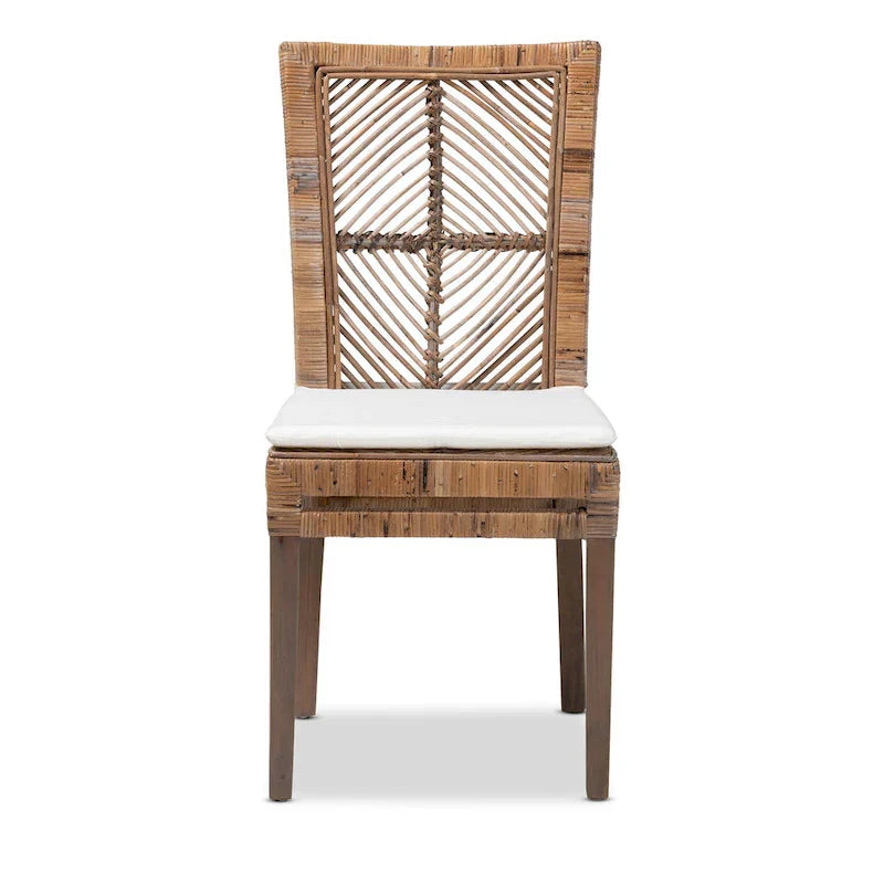 Laluna Contemporary Bohemian Rattan and Mahogany Dining Chair with Cushion