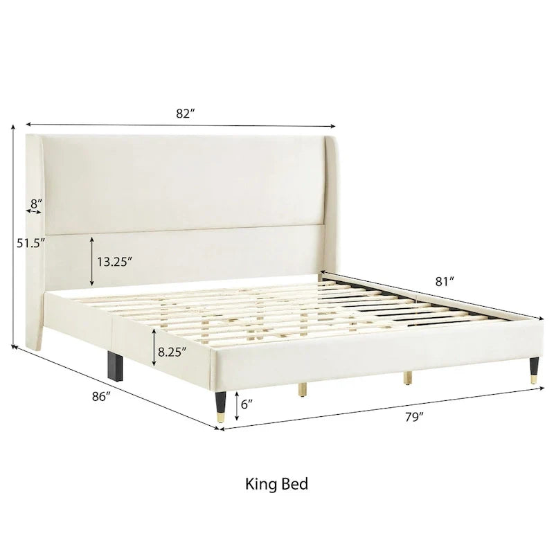 Roundhill Furniture Rozitta Upholstered Wingback Bed with Platform Design