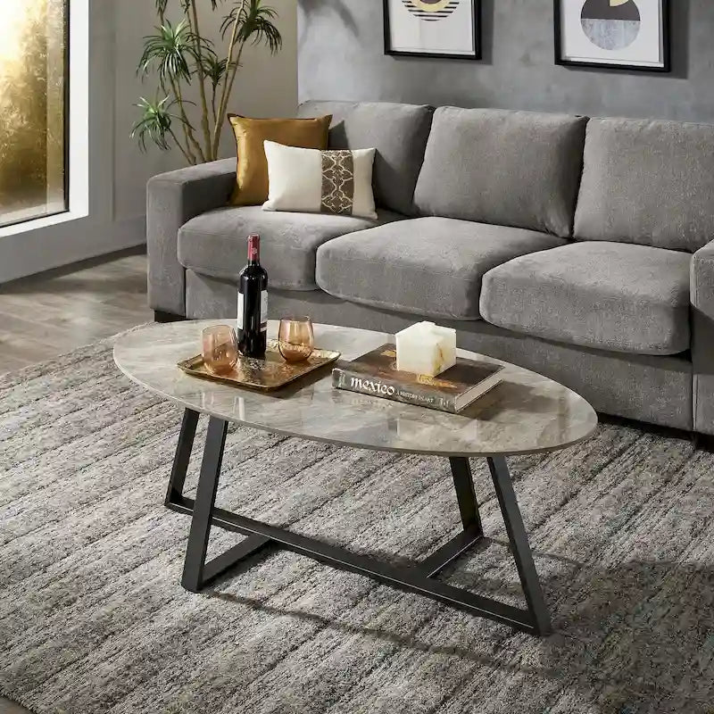 iNSPIRE Q Modern Jurmala Glossy Sintered Stone Tables with Grey Metal Base