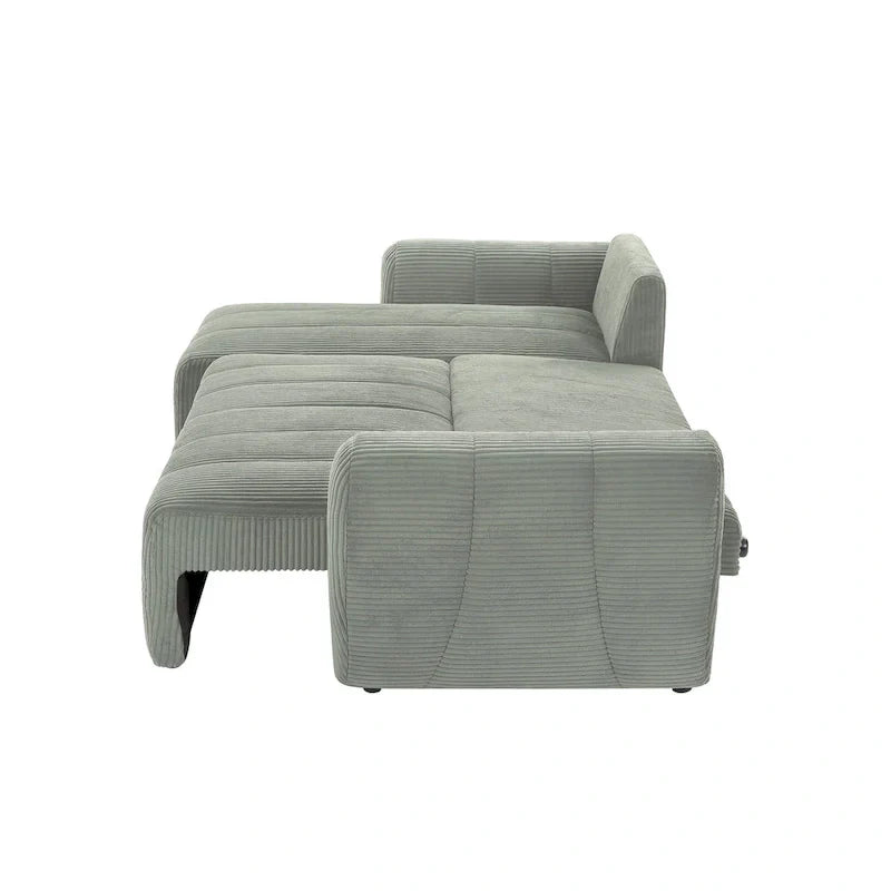 Grey 105.2" Corduroy L-Shaped Convertible Sleeper Sectional with Storage Compartment