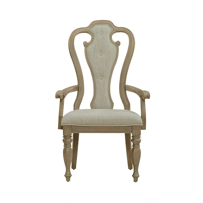 Set of 2 Magnolia Manor Weathered Bisque Upholstered Arm Chairs with Splat Back Design