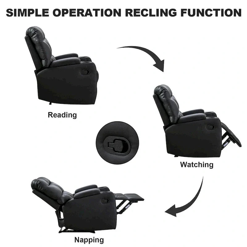 Manual Rocking Recliner Chair Featuring Massage Function and Cup Holders