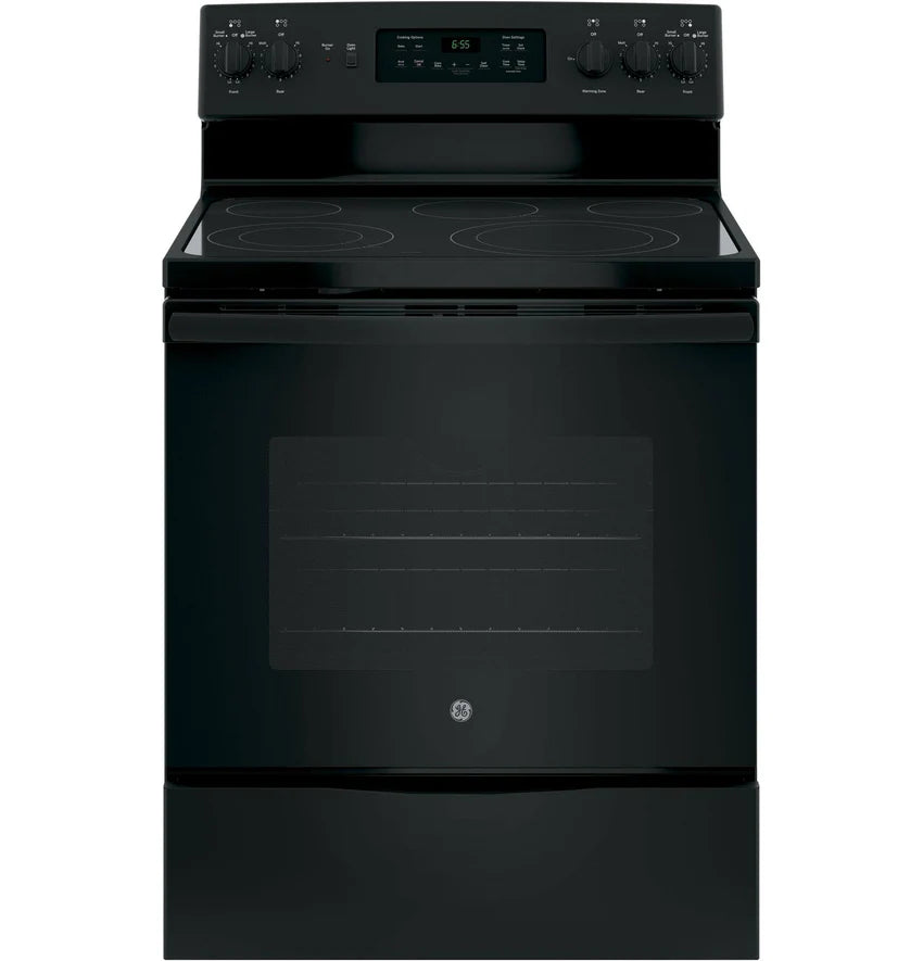 GE 30′′ Freestanding Electric Range, Black – Dual-Element Cooktop, Convection Oven, Self-Cleaning