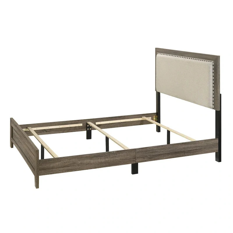 Linette 6-Piece Grey Contemporary Solid Wood and Veneer Upholstered Bedroom Set