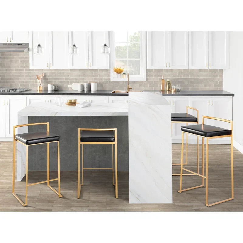 Set of 2 Stackable Gold Bar Stools with Silver Orchid Forest Finish