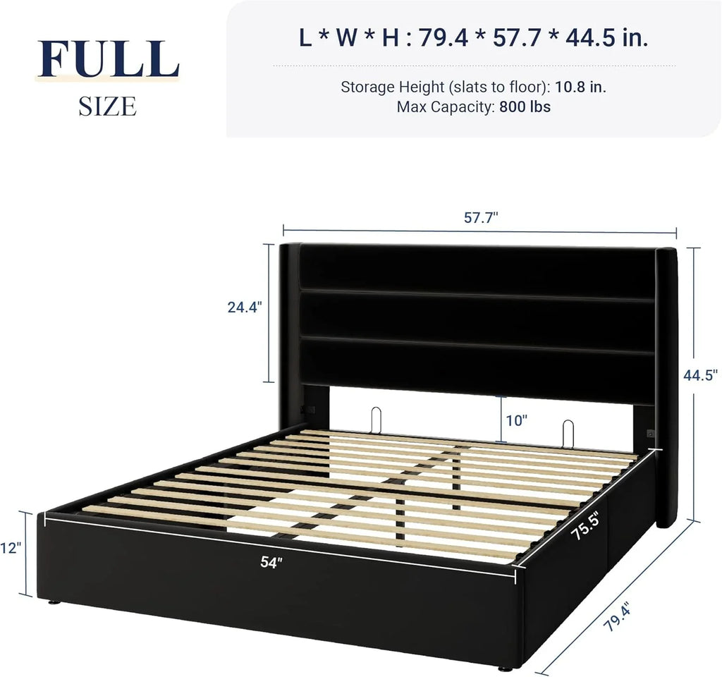 Allewie Queen Size Lift Up Storage Bed, Modern Wingback Headboard, Hydraulic Support, No Box Spring Needed, Light Beige