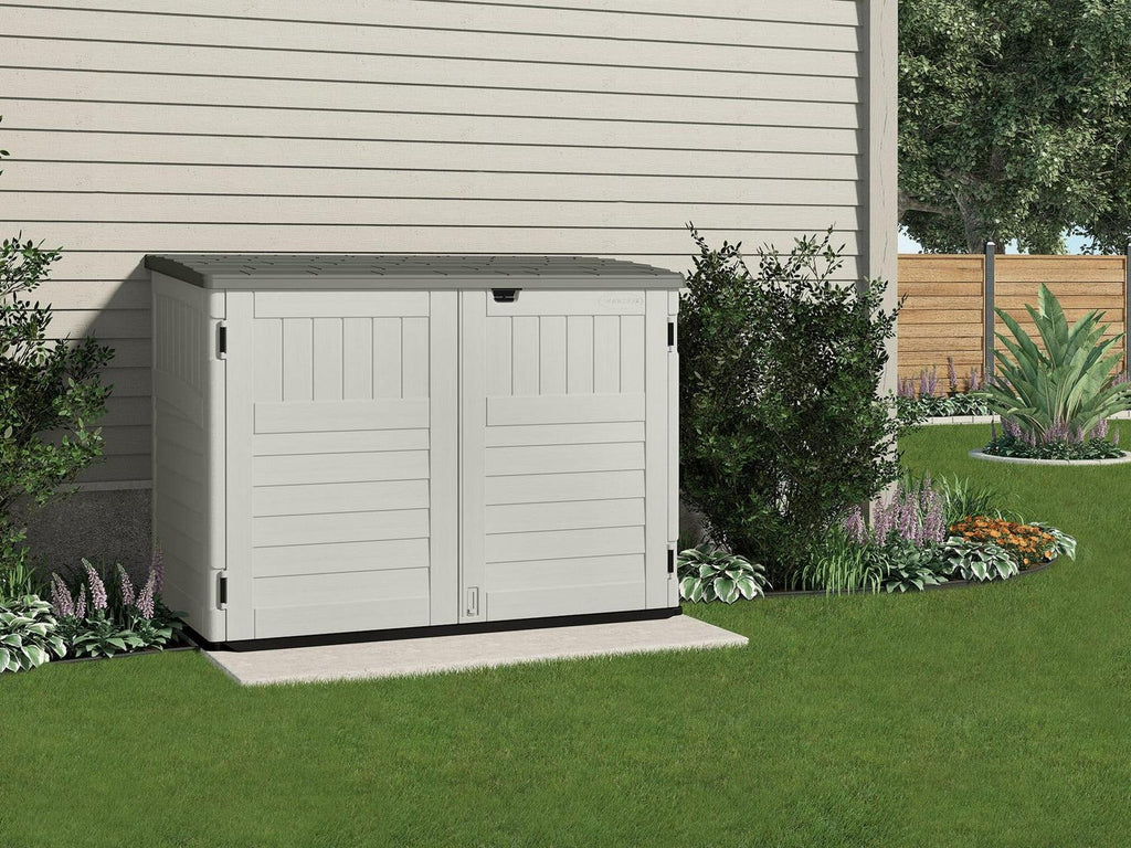 Suncast BMS4700 Resin Storage Shed, Off-White/Gray, 70.5W x 44.25D x 52H, Double Door, UV Resistant