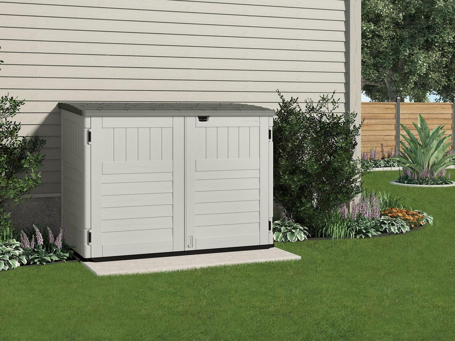 Suncast BMS4700 Resin Storage Shed, Off-White/Gray, 70.5W x 44.25D x 52H, Double Door, UV Resistant