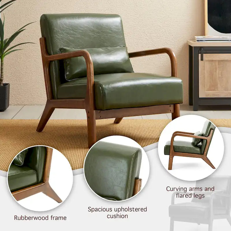 Glitzhome Set of 2 Mid-Century Modern PU Leather Accent Chairs - 30.75H with Cushions (25.75W x 33.75D)
