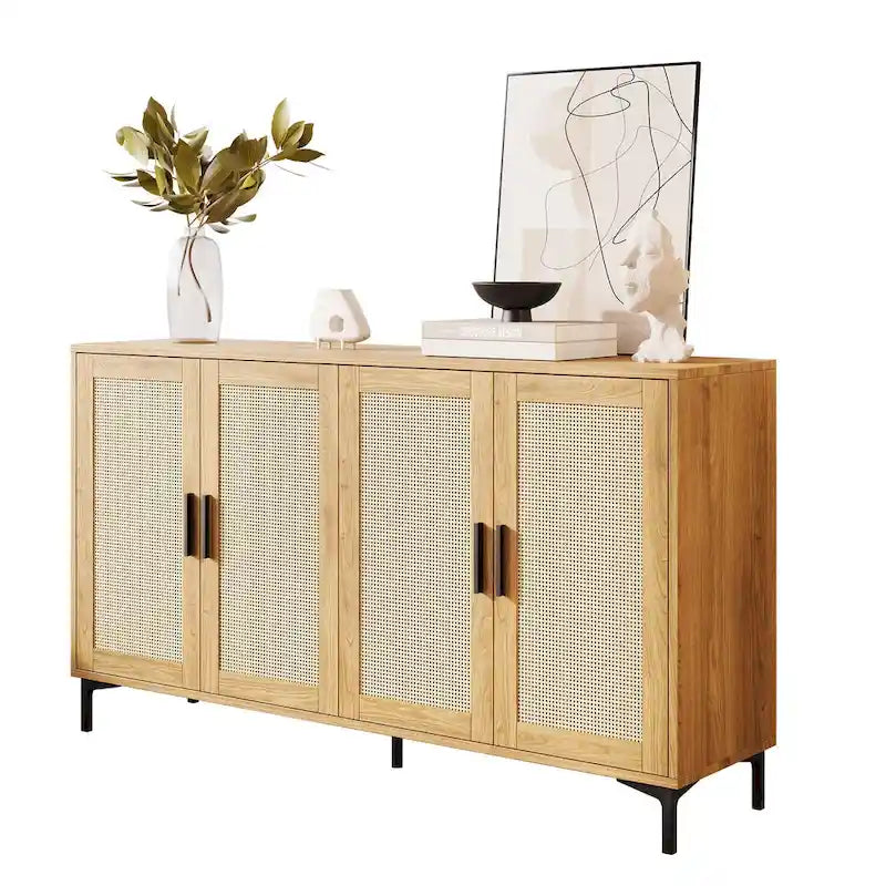 JASIWAY Rattan-Decorated Buffet Table and Kitchen Sideboard