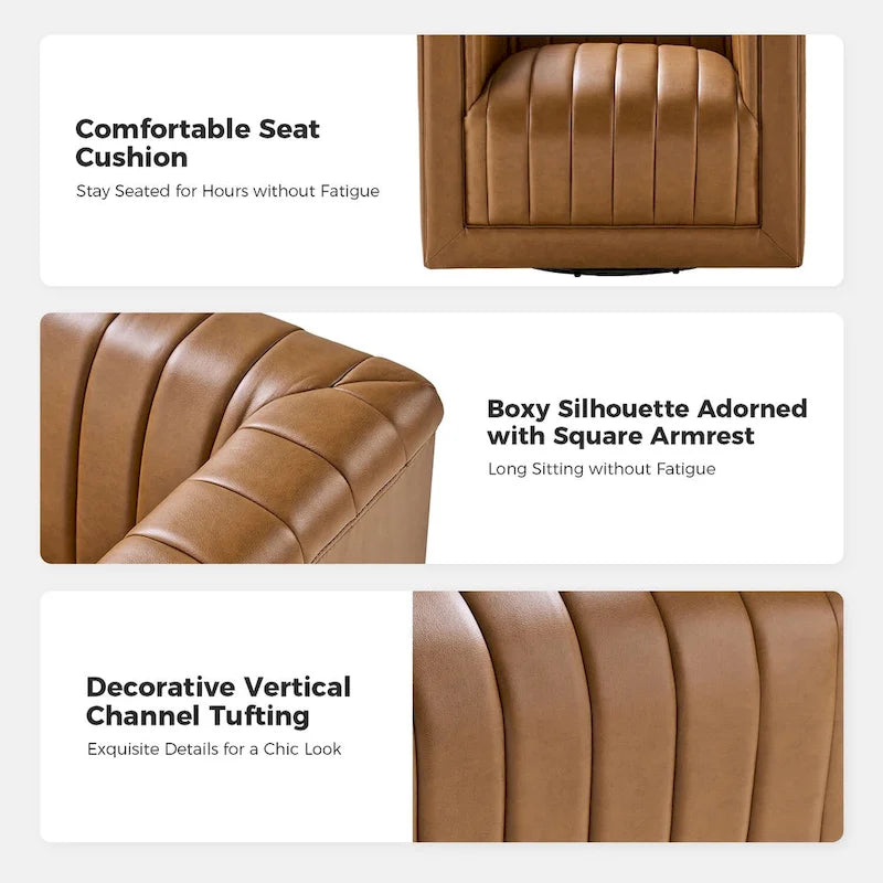 Set of 2 Esteban Modern Leather Swivel Barrel Chairs by HULALA HOME